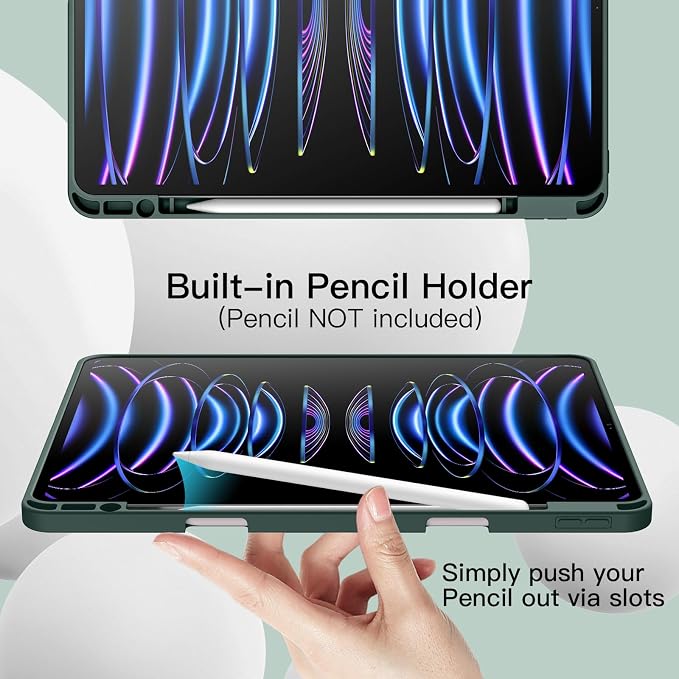 JETech Case Cover for iPad Pro 12.9 6th/5th Gen (2022/2021) Black | Soft TPU Protection Pencil Holder Tri-Fold Stand Pencil Charging Support Shockproof Lightweight Design Auto Wake/Sleep