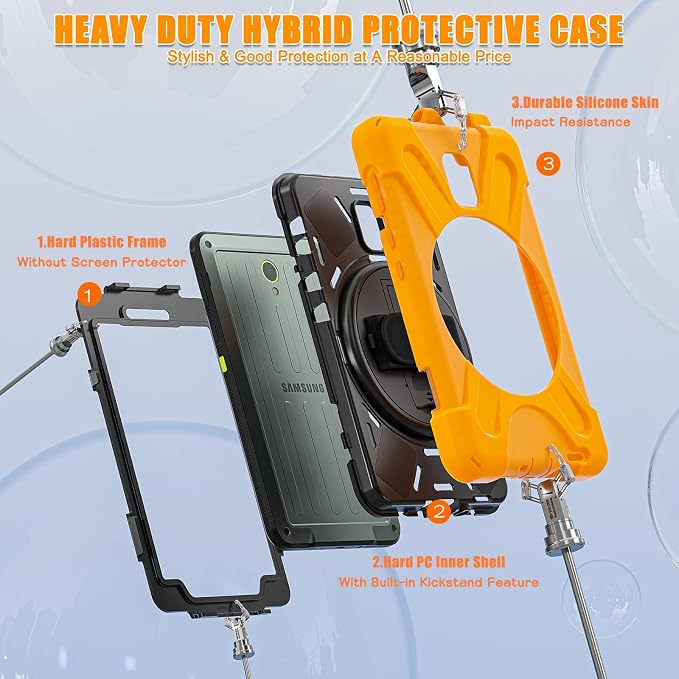 Samsung Galaxy Tab Active5/Active 3 8.0 Case with 360 Stand Handle Hand Strap &amp Shoulder Strap for Galaxy Tab Active5 8 2024 X300/X307 Active3 8 2020 T570/T575/T577 (Black)