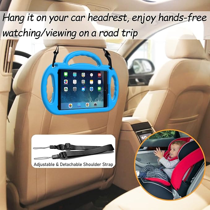 LTROP Kids Case for iPad Mini 5/4/3/2/1 7.9 Inch Case with Shoulder Strap Shockproof Handle Kickstand for iPad Mini 5th/4th/3rd/2nd/1st Generation for Kids Toddler Boys Girls Blue