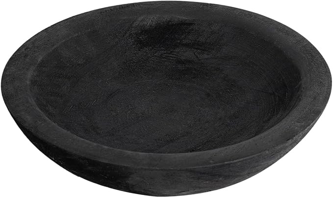 Hand Carved Wooden Decorative Bowl for Home Entryway Decor, Wood Centerpiece Bowl for Coffee Table Decor, Wood Dough Bowl for Farmhouse Decor (Black)