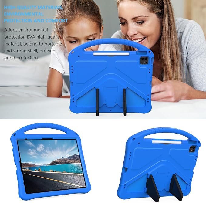 Kids Case for iPad Air 13 (2026/2025/2024) M4/M3/M2 &amp iPad Pro 13 2024 &amp iPad Pro 12.9 Cover 6th/5th/4th/3rd Gen (2022/2021/2020/2018) DIY Figures EVA Rubber Handle Stand Shockproof Bumper