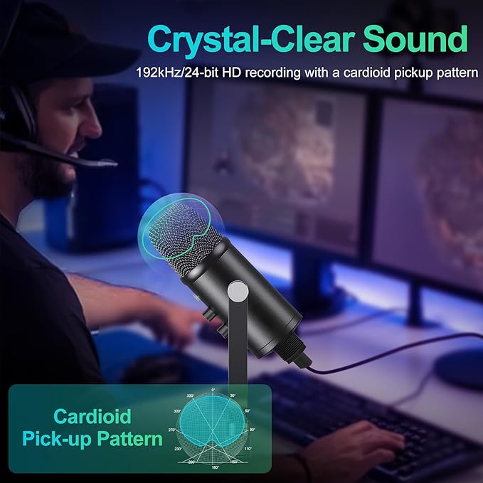 Mercase USB Condenser Microphone for PC, Mac, Phones, PS4/PS5 – Plug & Play Studio Mic with Mute Button & Noise Reduction – for Recording, Streaming, Podcasting, Gaming, Zoom, TikTok, YouTube