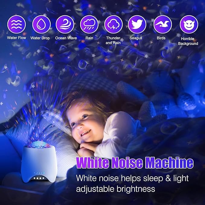 Flyinwe Hoom Decor Star Projector, Galaxy Projector for Bedroom, Night Lights for Kids, Ceiling Projector for Teen Girls, Night Light Projector for Bedroom, Music Speaker, White Noise Sound Machine