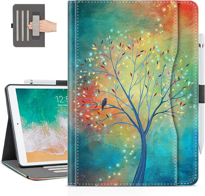 Vimorco for iPad 9th/8th/7th Generation Case 10.2-inch Pencil Holder/Pocket | for iPad Air 3rd Generation Case 10.5-inch for iPad Pro 10.5 Inch Cases Hand Strap Adjustable Angle Beach Path Scenery