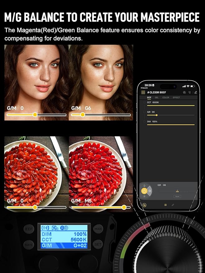 Video Light, COLBOR CL220R RGB 250W Max Continuous Lighting 2700-6500K CRI97+ 31,400Lux@3.3ft COB Studio Light with Bowens Mount APP 13 Light Effects for Film Live, Video-Light-Studio-LED-Photography