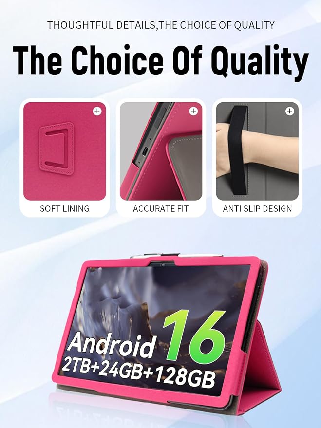 Case for TABWEE T50 11 Inch Tablet (Black) | PU Leather Folding Cover with Pen Holder and Wrist Strap Business Travel Portable
