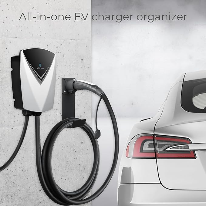 Lectron Tesla NACS Electric Vehicle Charger Nozzle Holster Dock & J-Hook for Cable Management - Tesla Charger Cord Organizer Compatible with Mobile Connector & Wall Connector