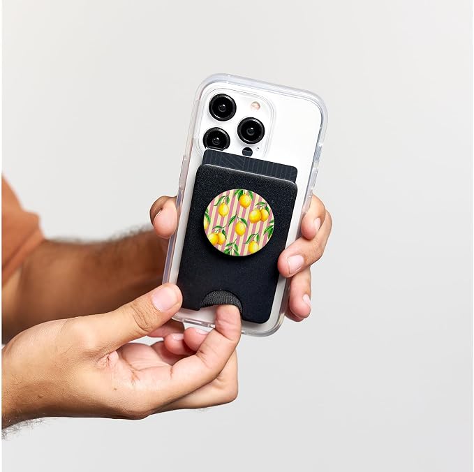 Lemon Yellow Pink Stripes Preppy Aesthetic Summer Cute PopSockets PopWallet for MagSafe