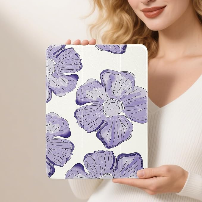Lovmooful for iPad 9/8/7 Gen Case with Pencil Holder Cute-Bear Flower | Fit for iPad 9/8/7 (10.2-Inch2021/2020/2019 Model9th/8th/7th Generation)Soft TPUTrifold StandProtectiveGirly