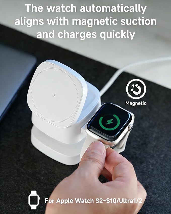 4-in-1 Wireless Charging Station 15W Fast Charging with Adjustable Night Light Multi Device Charging Station Compatible with iPhone 15/14/13/12 Series Apple Watch AirPods – Black