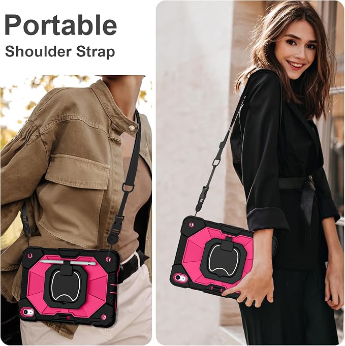 Scnioy Case for iPad (A16) 11th Generation 11 Inch (2025) / iPad 10th Generation Case 10.9 Inch (2022) with 360° Rotating Stand Screen Protector Pen Holder Shoulder Strap Black