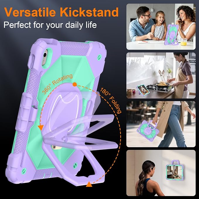 Case for iPad A16 11th/10th Generation 11/10.9 Inch 2025/2022 Dinines Full-Body Drop Protection Shockproof iPad a16 Case with Screen Protector 360° Rotating Stand Shoulder Strap Pencil Holder Black