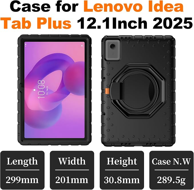 for Lenovo Idea Tab Plus Case 12.1 2025 with 360° Rotating Stand Handle and Pencil Holder New EVA Shockproof Cover for Kids Adults Home School Office Outdoor Black