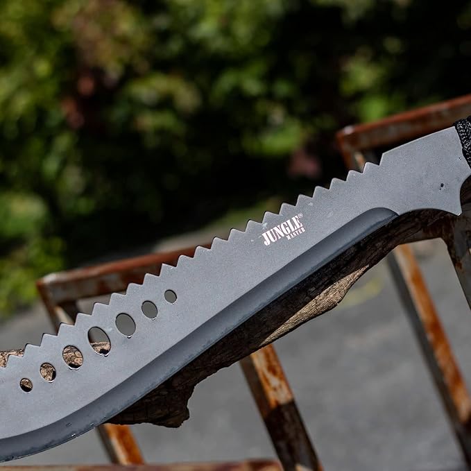 Jungle Master–Machete with Reverse Serrations–Black Stainless Steel Blade w/ Reverse Serrations,Full Tang,Cord Wrapped Handle,Nylon Sheath,Outdoor,Hunt,Camp,Hike,Survival,JM-031B 21-Inch Overall