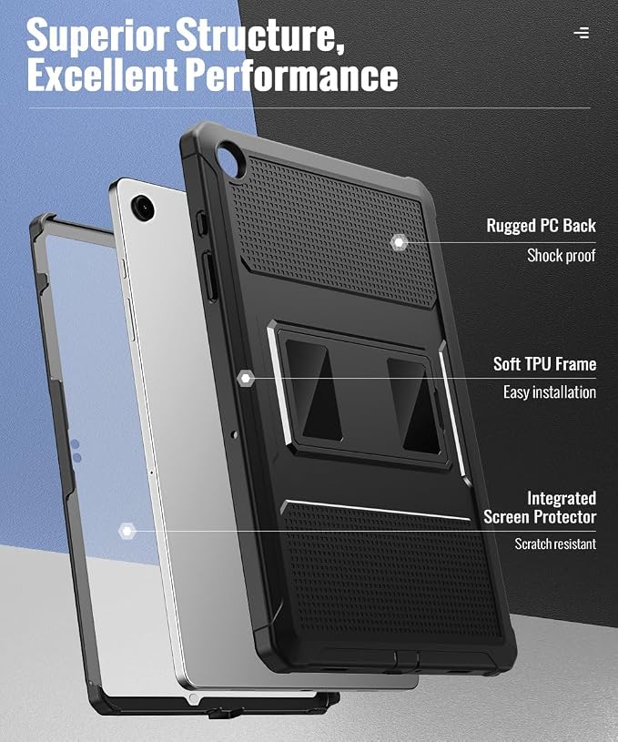 MoKo Shockproof Case Fit Samsung Galaxy Tab A11+ Plus/ A9+ 11 Inch | Full Body Rugged Stand Back Cover with Built-in Screen Protector for Galaxy Tab A11+/ A9+ Tablet Light Gray
