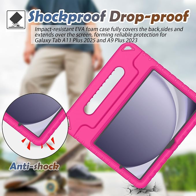 LTROP Shockproof Lightweight Convertible Handle Stand Case for Samsung Galaxy Tab A11 Plus 2025 / A9 Plus 11 Inch 2023 with Built-in Screen Protector Galaxy Tab A11+ / A9+ Case for Kids Black