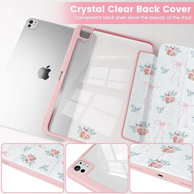 Case Compatible with iPad Pro 11 inch M5 2025 6th Generation / M4 2024 5th Generation Shockproof Hybrid Slim Stand Cover with Clear Back Shell &amp Pencil Holder Auto Wake/Sleep Black