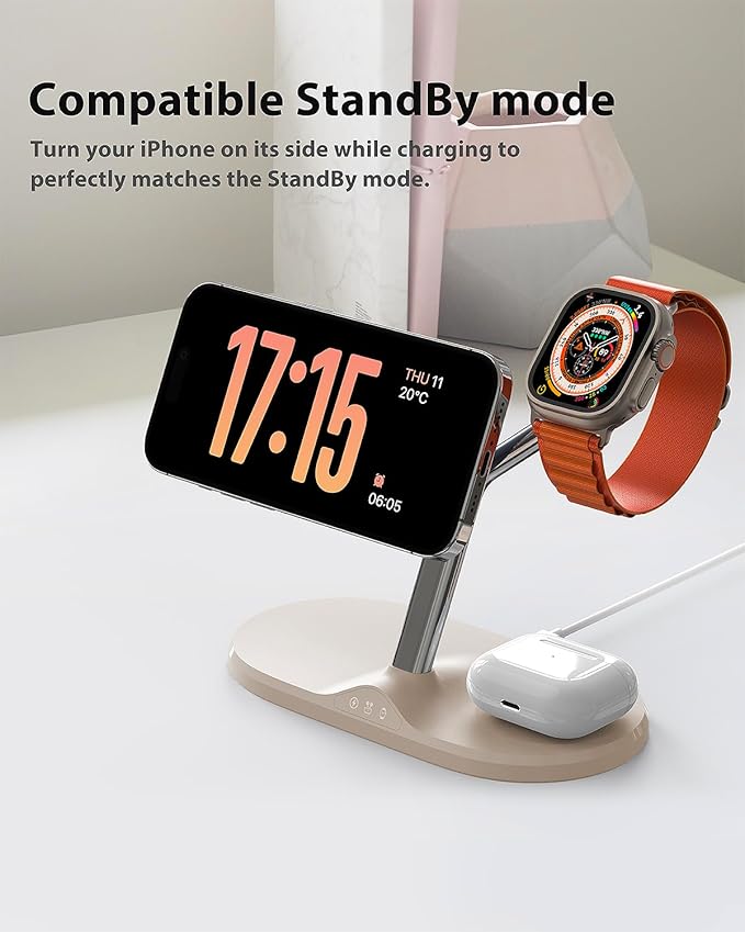 3-in-1 Wireless Charging Station for Apple Devices - Fast Charging Station for iPhone and Watch, Stable Charger Stand for iPhone 12-15 & iPhone 16 & iWatch & AirPods