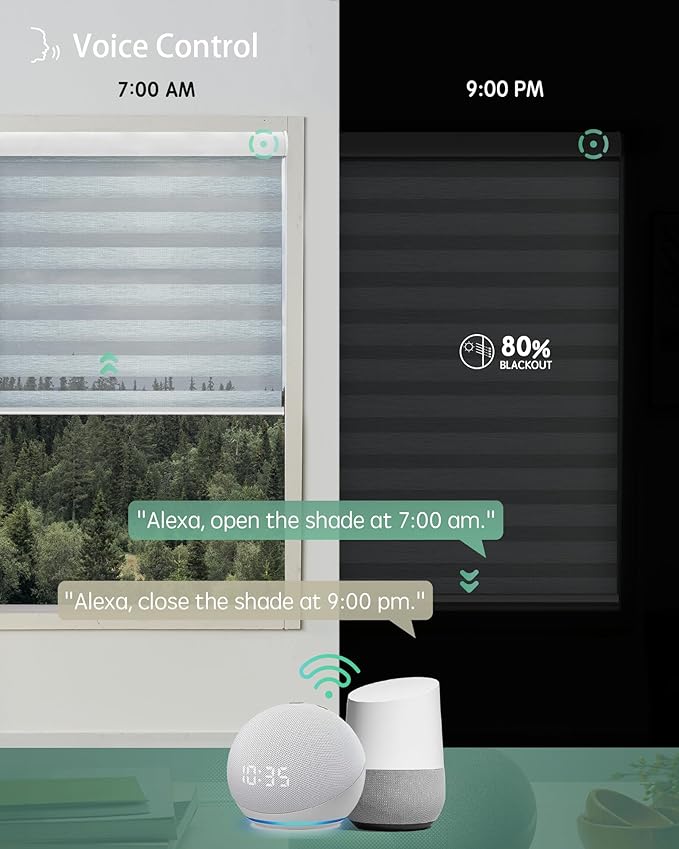 Yoolax Motorized Blinds with Remote, Electric Zebra Blinds for Indoor Windows, Room Darkening Smart Shades with Voice Control, Compatible with Alexa Google Home, APP Control, 38" W x 72" H, Grey
