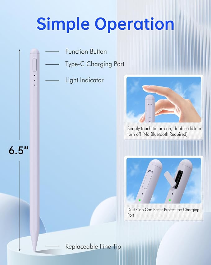 Stylus Pen for iPad with Magnetic Palm Rejection 14-Minute Fast Charging for iPad 6/7/8/9/10 mini 5/6 Air 3/4/5/M2 Pro 11/12.9/M4