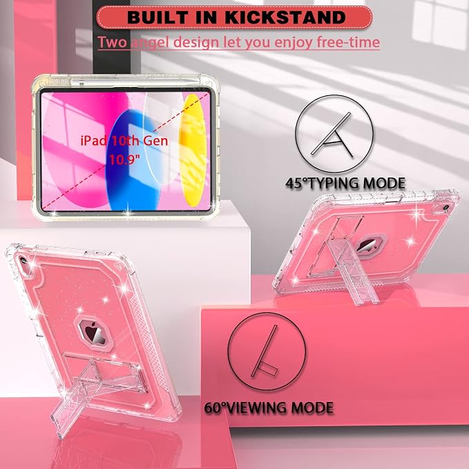 ZoneFoker Case for iPad 11-inch (A16) 2025 / iPad 10th Gen 10.9 inch 2022 Heavy Duty Shockproof Rugged Protective with Pencil Holder 11th / 10th Translucent Cover with Kickstand
