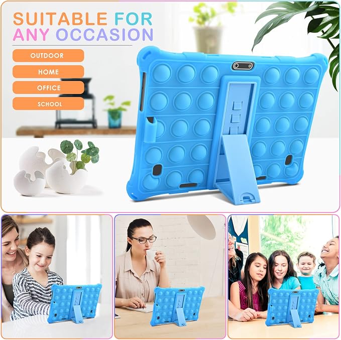 DETUOSI Silicone Case for 10.1 inch Tablet Multi-Angle Case Black | with Shoulder Strap and Stylus Pen Adjustable Stand Built-in Pen Holder Funny Protective Cover for 10.1 inch Tablet