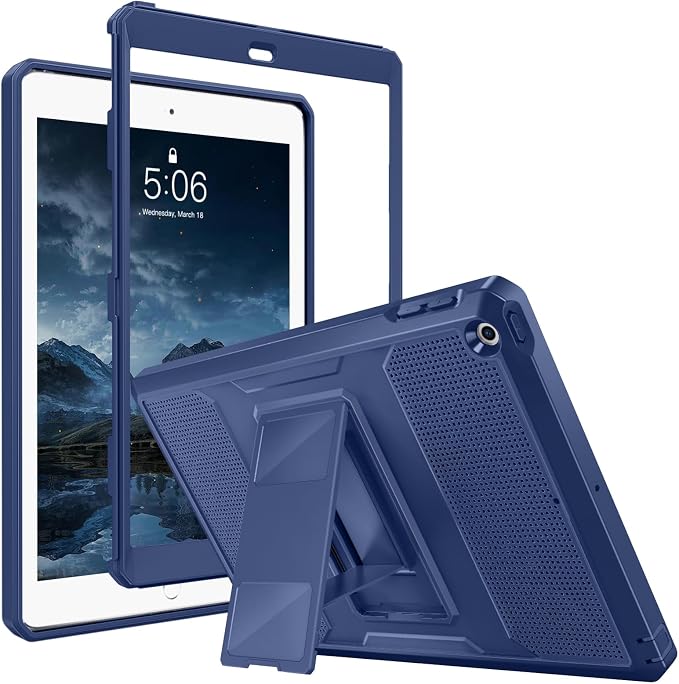 MoKo Shockproof Case Fit 2018/2017 iPad 9.7 6th/5th Generation Black | Heavy Duty Shockproof Full Body Rugged Hybrid Cover with Built-in Screen Protector for Apple iPad 9.7 Inch 2018/2017