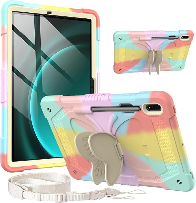 Case for Samsung Tab A7 Lite 8.7 inch 2021 Release SM-T220/T225/T227u Shockproof Cute Kids Silicone Protective Cover for Galaxy Tab A7 Lite 8.7 inch with Kickstand Shoulder Strap Red+Black