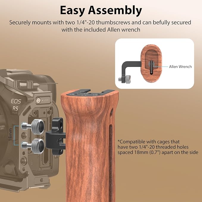 SmallRig Wooden Side Handle with 1/4''-20 Screws, Max. Load 15kg/33lbs, Up and Down Adjustable, for Left or Right Hand