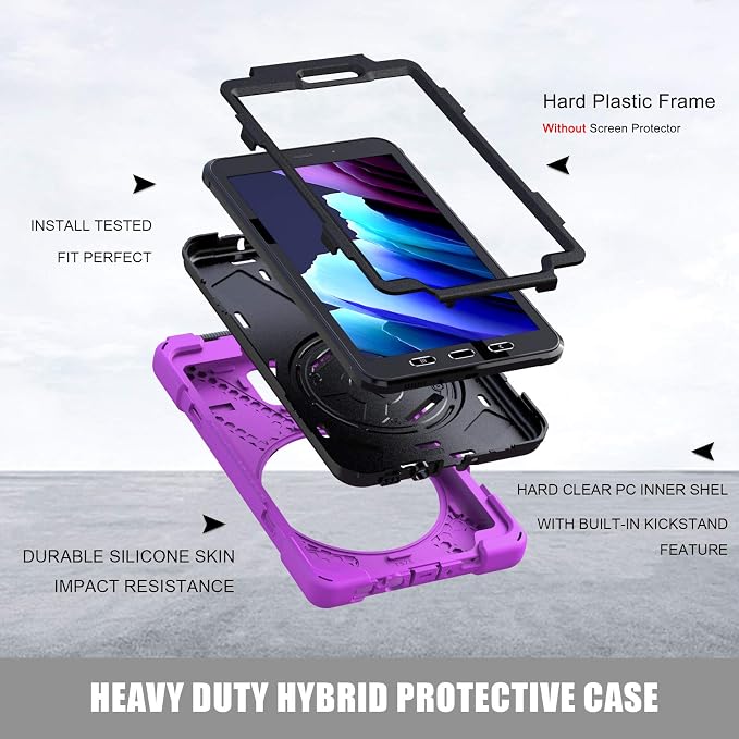 Samsung Galaxy Tab Active3/Active5 8.0 Case with 360 Stand Handle Hand Strap &amp Shoulder Strap for Samsung Galaxy Tab Active5 8 2024 Active3 8 2020 SM-X300/X307/T570/T577 (Black)