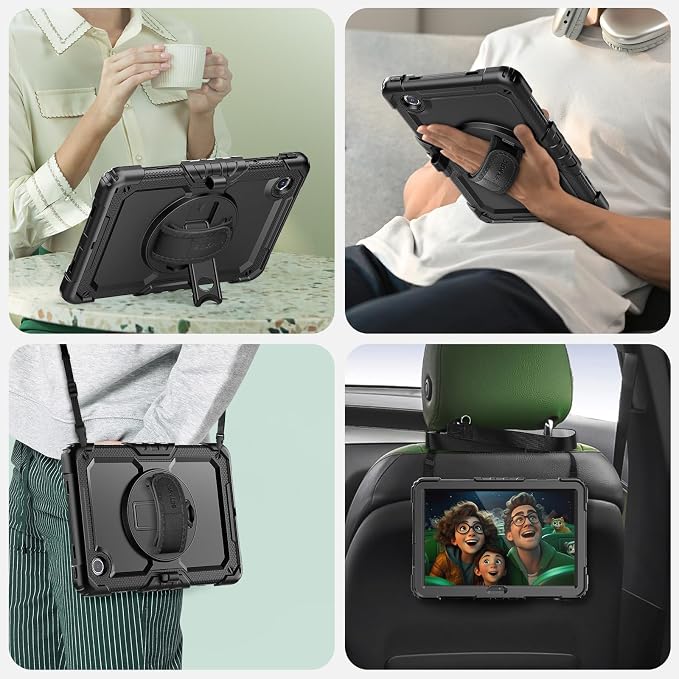 SEYMAC Case for Lenovo Tab M11/K11 11 Inch Black | Heavy Duty Shockproof Protective Built-in Screen Protector 360° Rotating Stand Hand/Shoulder Strap