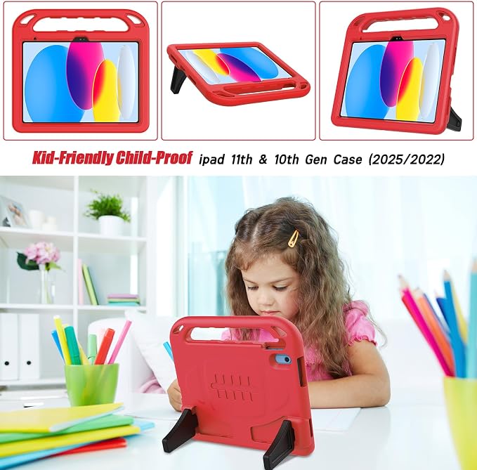 TIRIN Kids Case for iPad A16 11th Generation 2025/iPad 10th Generation 2022 with Built-in Screen Protector Shockproof Handle Stand iPad Case for Kids Black