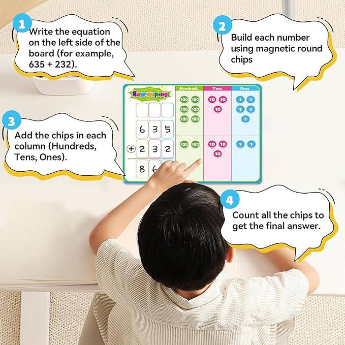 Magnetic Place Value Manipulatives Math Games for Kids Regrouping Base Ten Blocks, Addition and Subtraction Games Classroom Must Haves 1st 2nd 3rd Grade Homeschool Supplies Small Group