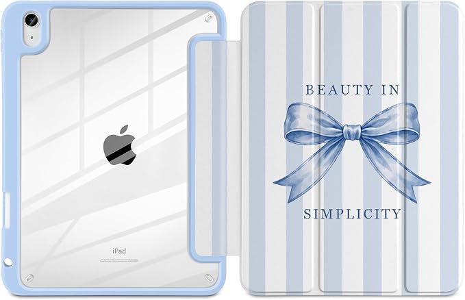 Case for iPad (A16) 11th Generation 11 inch 2025 /iPad 10th Gen 10.9 2022 - Aesthetic Cute Preppy Design Trifold Cover with Soft TPU Bumper Clear Back Auto Sleep/Wake Waves