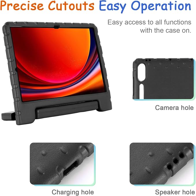 Kids Case for Samsung Galaxy Tab S10 FE Plus 13.1 (2025) Techcircle Handle Stand Light EVA Foam Bumper Protective Rugged Drop Protection Child Proof Cover Black
