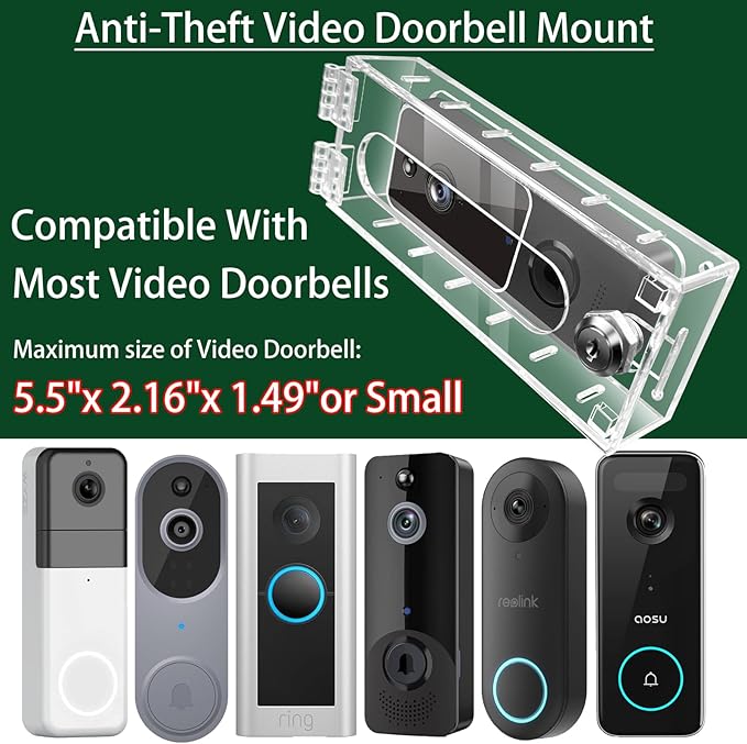 groword Anti-Theft Video Doorbell Mount Compatible with Most Video Doorbell, Acrylic,Highly Transparent Doorbell Lock Box Kit for Houses, Apartments, Businesses,Fit Doorbell 5.5"x 2.16"x 1.49"or Small