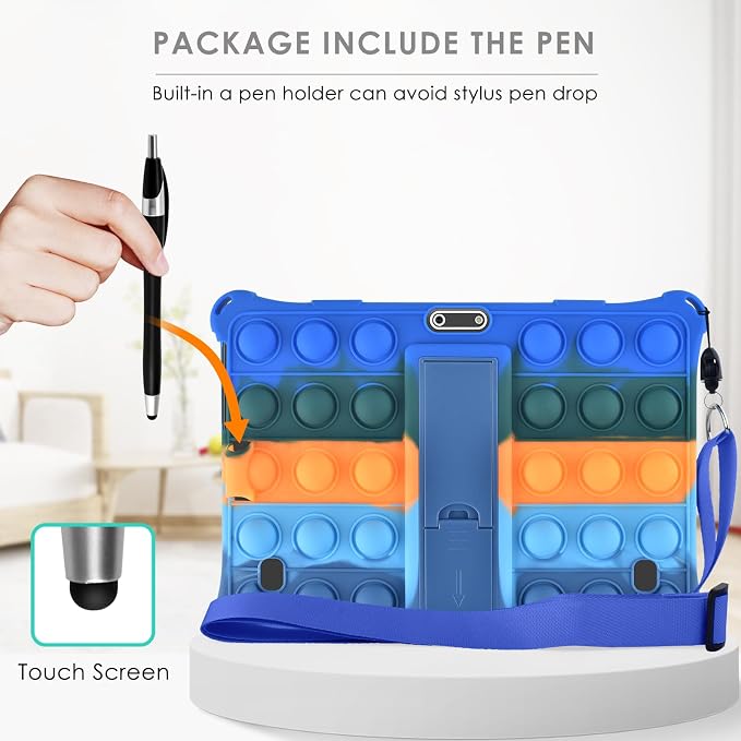 DETUOSI Silicone Case for 10.1 inch Tablet Multi-Angle Case Black | with Shoulder Strap and Stylus Pen Adjustable Stand Built-in Pen Holder Funny Protective Cover for 10.1 inch Tablet