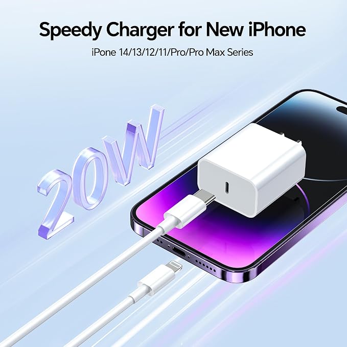 Fast Charger for i Phone Charging [MFi Certified] for i.Phone Charger 3.0 PD USB C Charger with 6FT USB C to for Liightning Cable Compatible with Phone 14/13/12/11/Pad White…