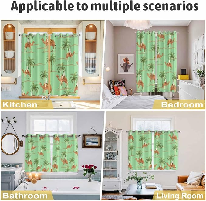 2 Panel Kitchen Cafe Curtains, Desert Camels Sunlight Filtering Nature Air