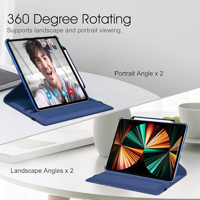 Fintie Rotating Case for iPad Pro 12.9-inch 6th/5th/4th/3rd Generation | 360° Swivel Stand Landscape &amp Portrait Viewing Shockproof Protective Cover Pencil Holder Auto Sleep/Wake Black