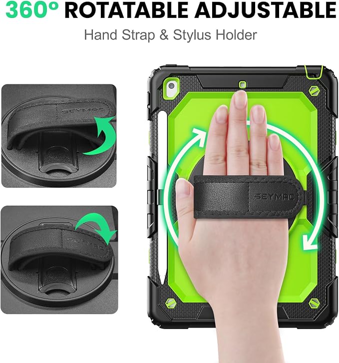 SEYMAC for iPad 9th/8th/7th Generation Case 10.2 2021-2019 Full-Body Shockproof Protective Case with Screen Protector Rotating Stand/Handle/Shoulder Strap for iPad 10.2 Blue/Black