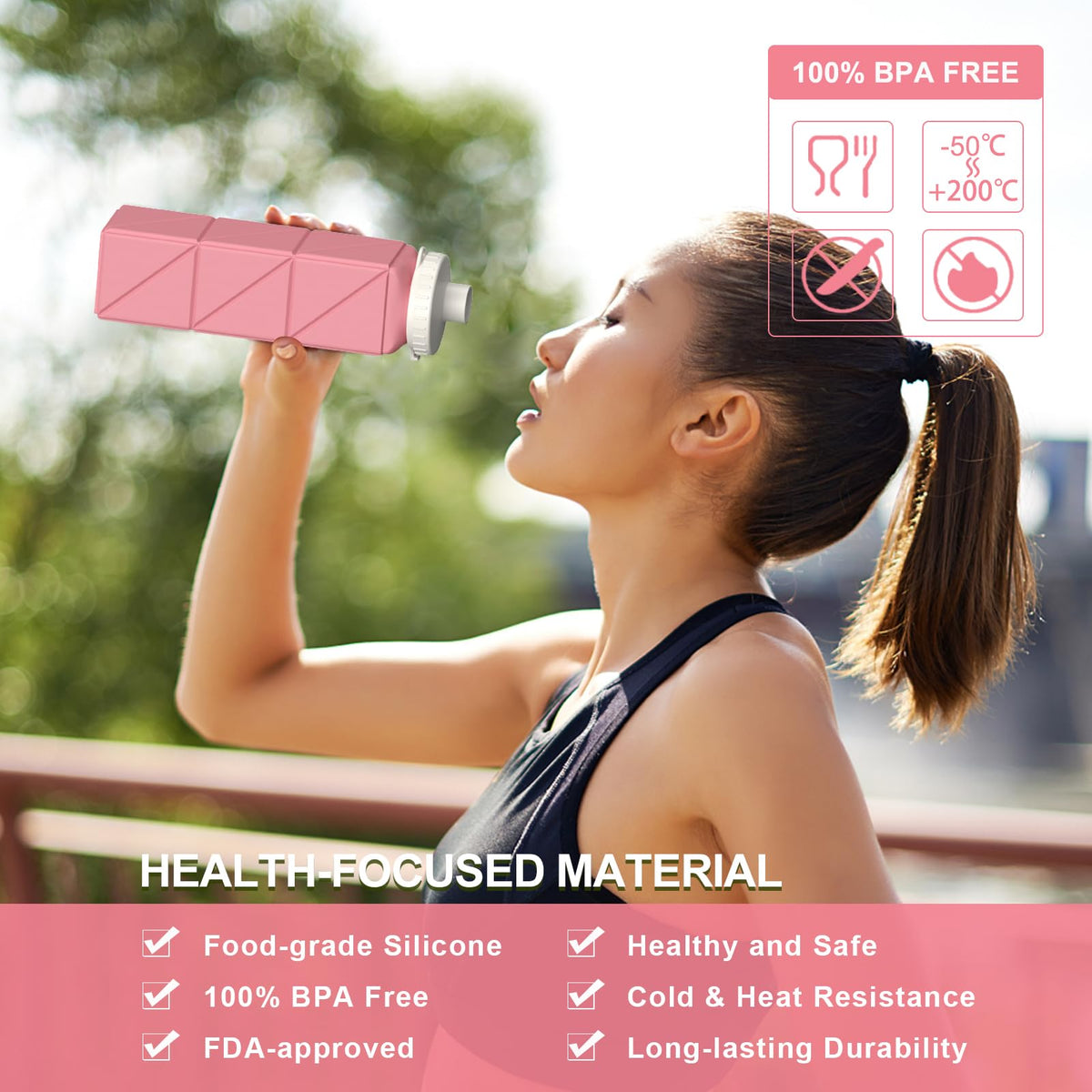 Collapsible Water Bottles 2 Pack, 21oz/610mL, Silicone Travel Water Bottle