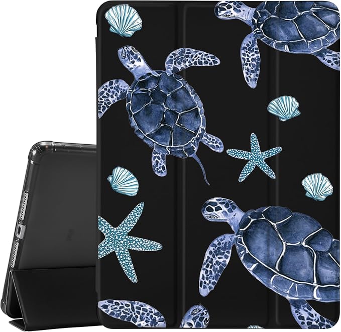 JOYLAND Blue Turtle for iPad Air 11 Inch M3(2025)/M2 (2024)Air 5th/4th Generation Case 2022/2020 10.9 Inch with Pencil Holder-Trifold Stand Protective Cover with Soft TPU BackBlack