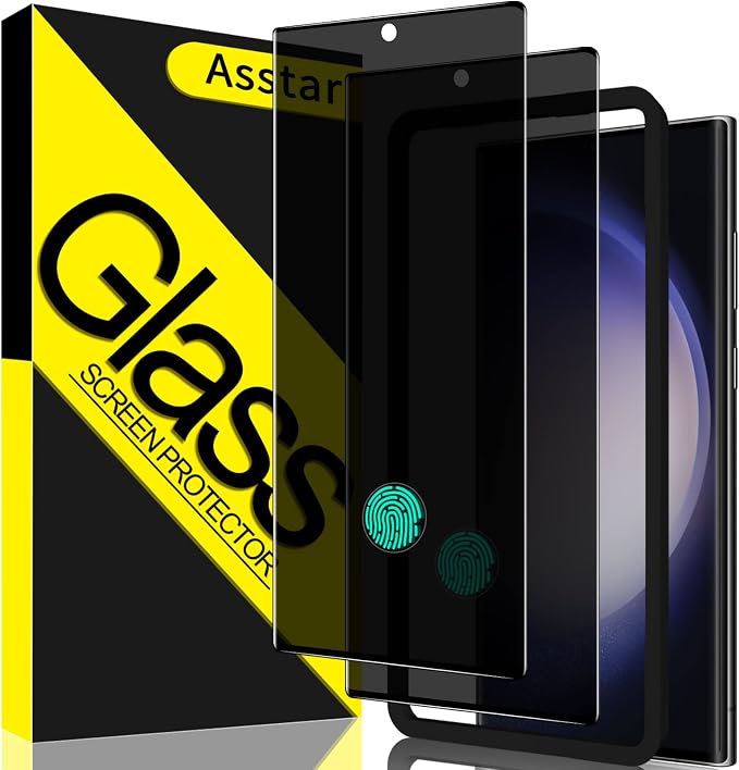 Asstar [2 Pack Samsung Galaxy S23 Ultra Privacy Screen ProtectorSupport Fingerprint Unlock Screen Protector9H Tempered Glass Film Screen Protector