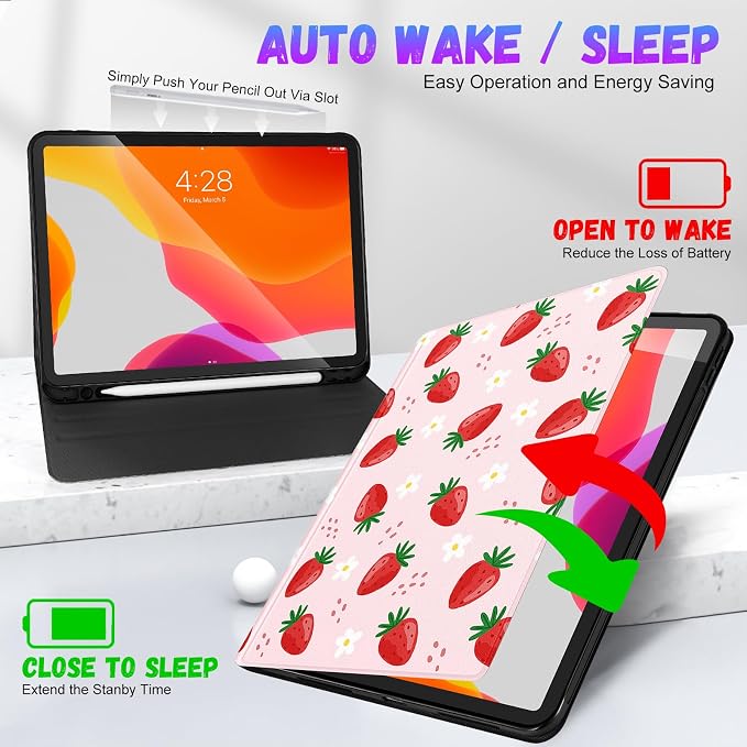Uppuppy for iPad Pro 12.9 Case Kids Folio PU Leather Cover with Apple Pencil Holder Auto Sleep/Wake Adjustable Angles for iPad Pro 12.9 6th/5th/4th/3rd Gen Sun Moon Black