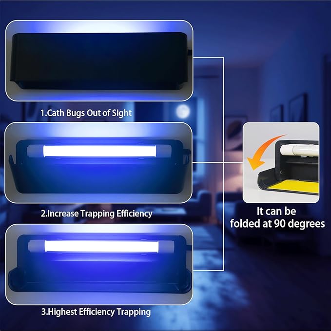 UV Fly Light Trap Indoor for Home Gnat Traps for House, Wall Sconce Fly Light Bug Catcher for Kitchen House & Restaurant Fruit Flies Garage & Warehouse with 5 Sticky Glue Boards 6.5 ft Cord