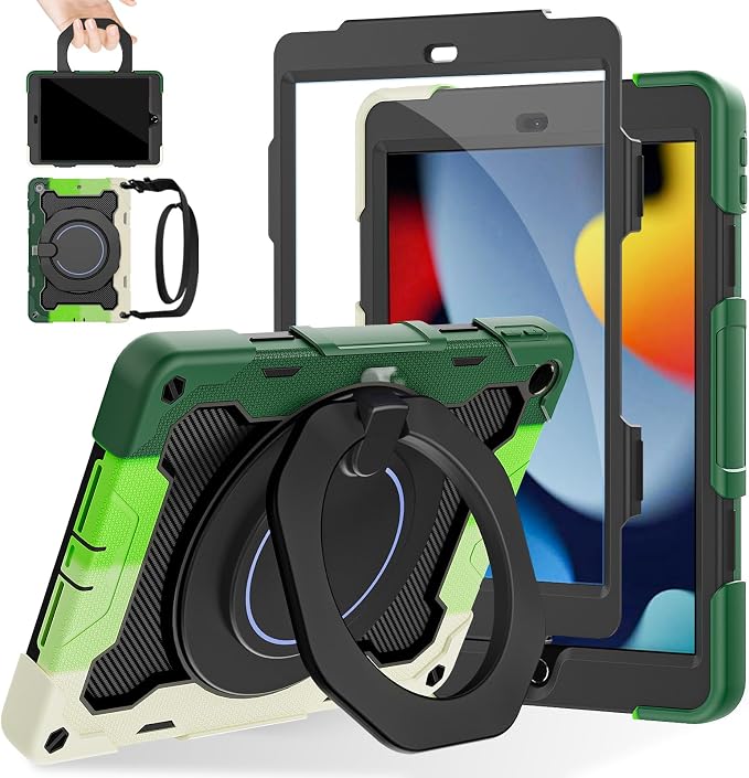 for iPad 9th 8th 7th Generation Case(iPad 10.2 inch) for Kids | 15ft Drop Protection Rugged with 360 Kickstand Handle Shoulder Strap，HD Screen Protector，Shockproof (2021/2020/2019 Release)