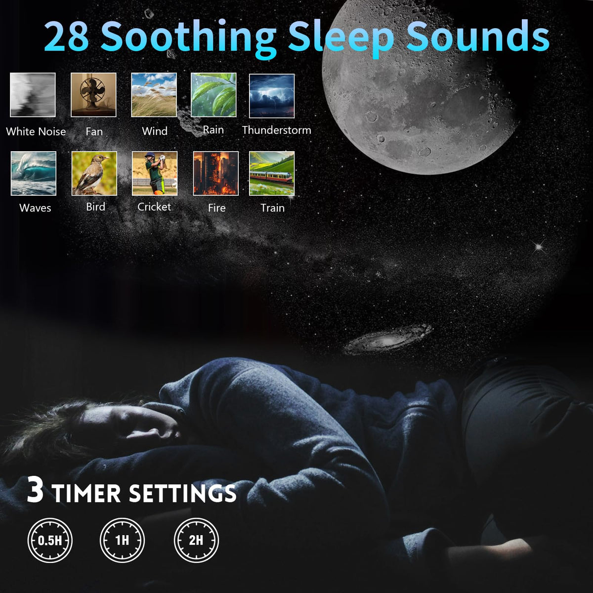 Musqua Galaxy Projector & White Noise Machine with 28 Sounds, Sleep Timer, Memory Function. Starry Sky Night Light Planetarium Projector Perfect for Relaxation, Teaching, Meditation and Kids' Bedtime