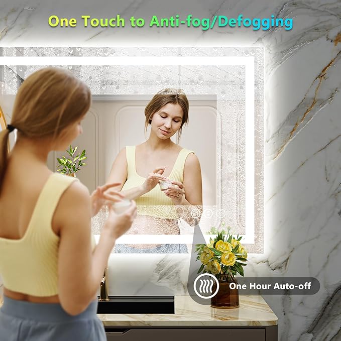 YEELAIT 44x30 Inch RGB LED Bathroom Mirror Front Light and RGB Backlit Lighted Vanity Mirror for Bathroom Wall Mounted Dimmable Anti Fog Memory Shatter-Proof IP54 Waterproof Horizontal/Vertical