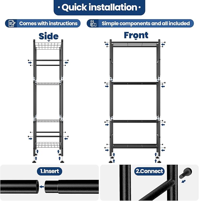Abiglifty Storage Shelves, 4-Tier Wire Shelving, Metal Shelving with Adjustable Leveling Feet, Garage Storage for Bathroom, Closet, Kitchen